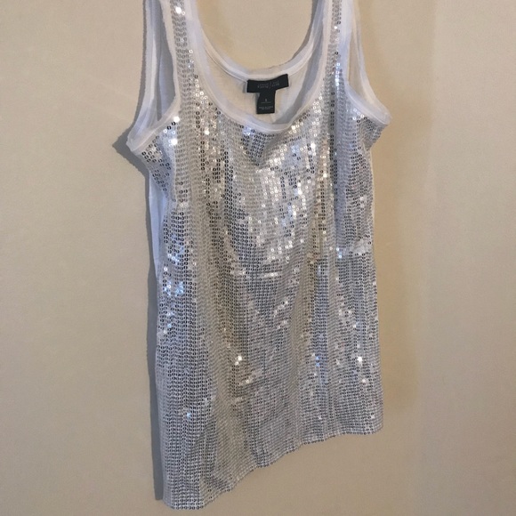 White House Black Market Tops - White sequin embellished tank
